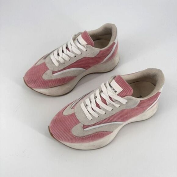GOOD NEWS Kook suede-trimmed corduroy sneakers Pink Size 39 US Size 9 Platform - Picture 5 of 10